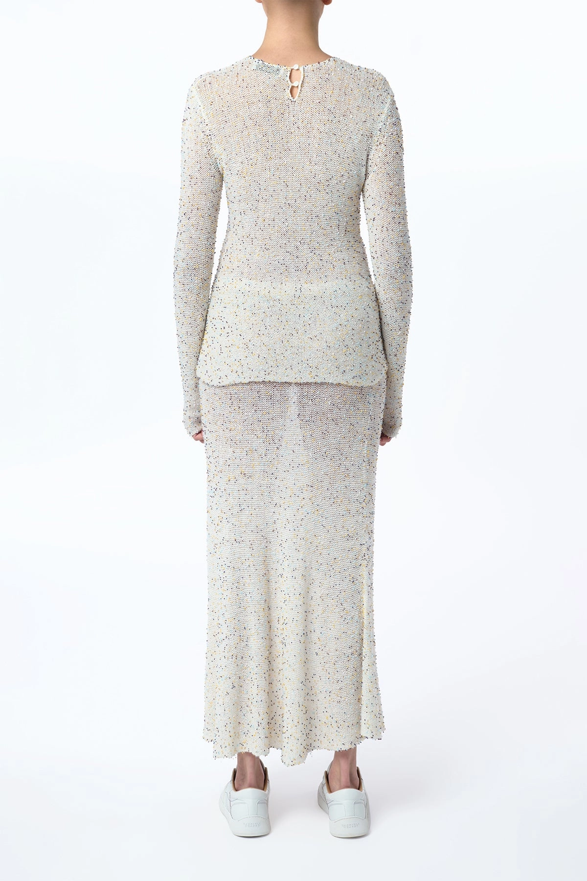 Nello Knit Sweater in Ivory Multi Beaded Cashmere Mid Season