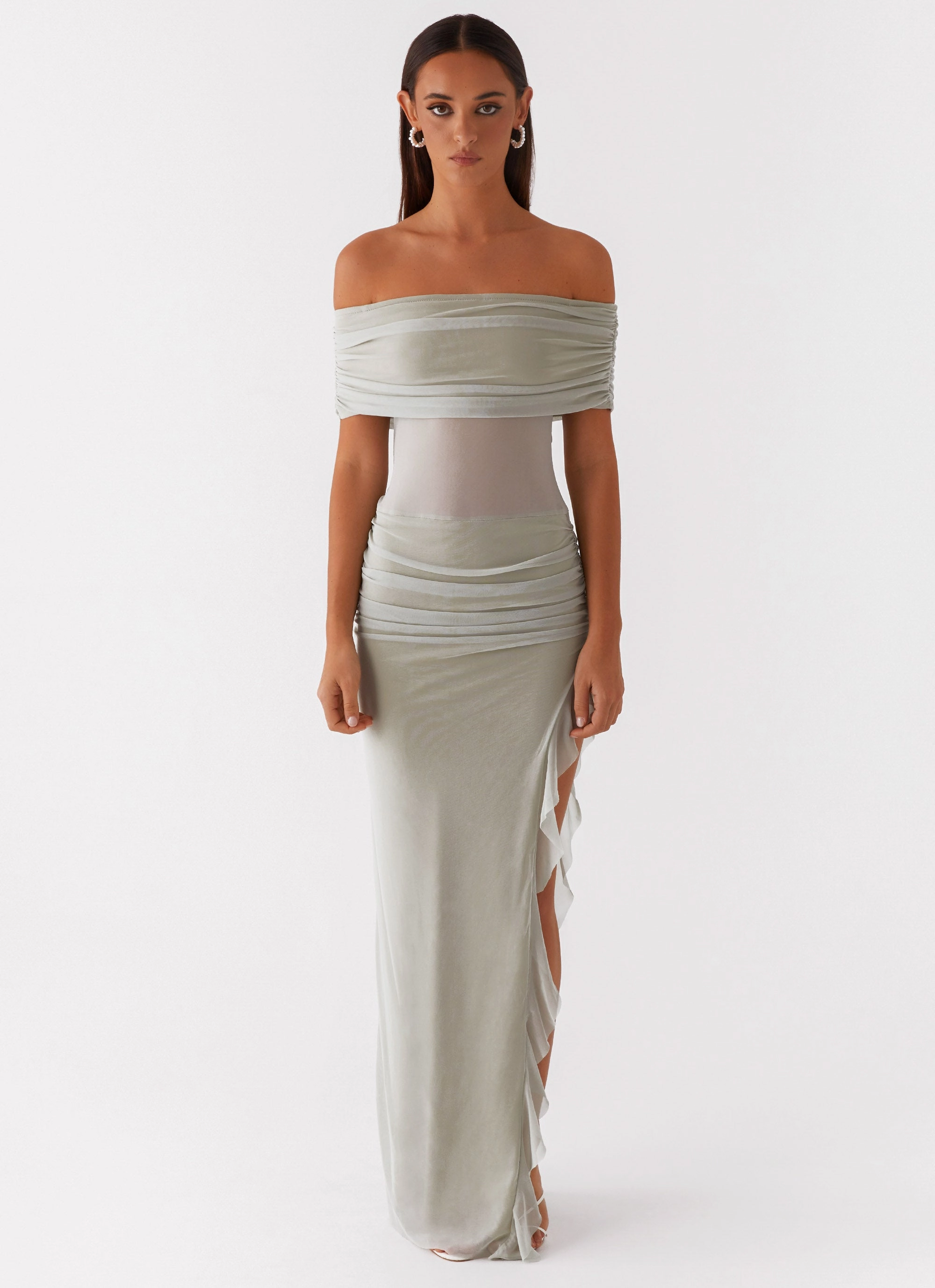 Mood Comfort All Fit Nelly Off Shoulder Maxi Dress - Pistachio