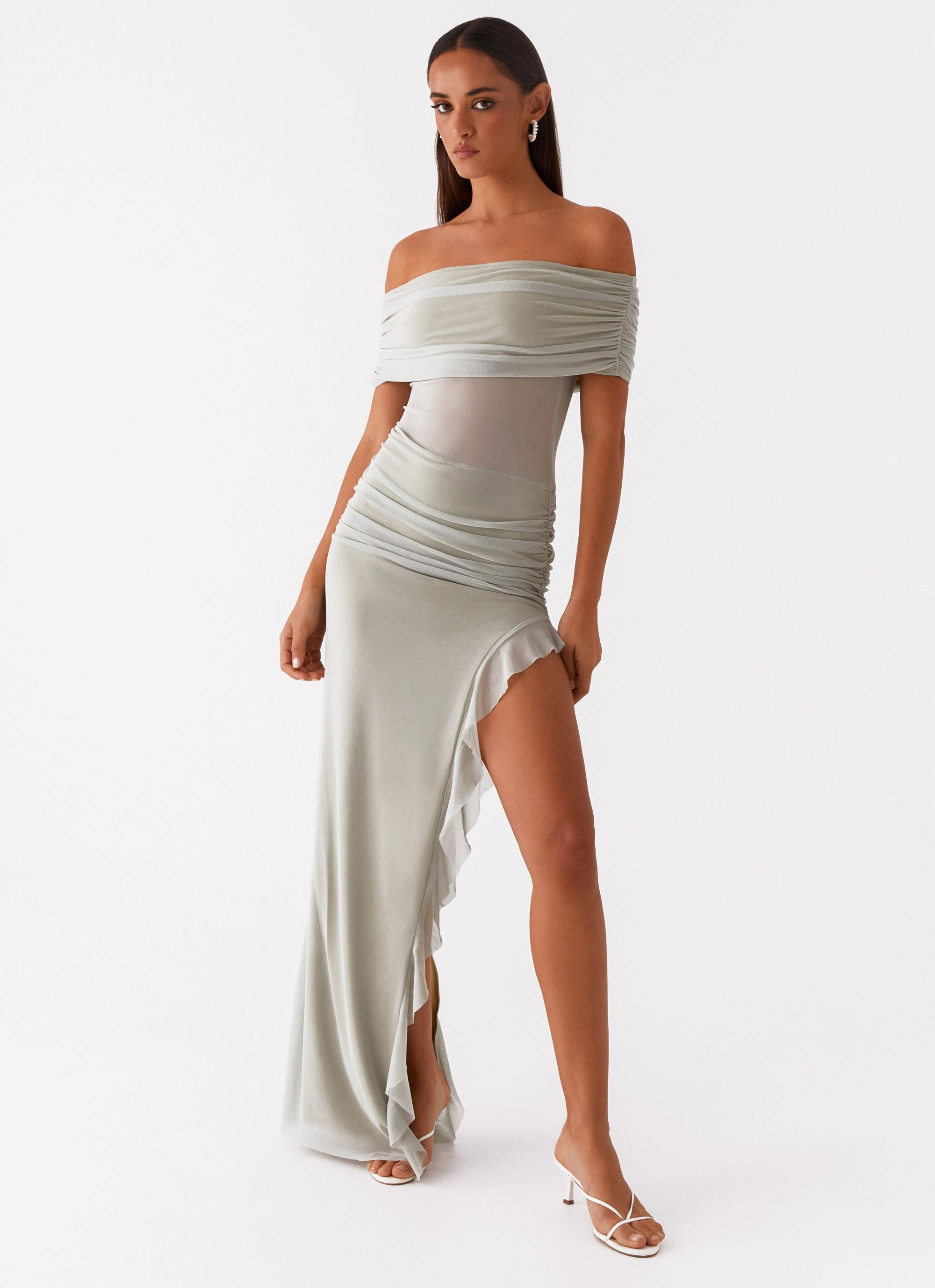Nelly Off Shoulder Maxi Dress - Pistachio All Fit Style Bold Movement