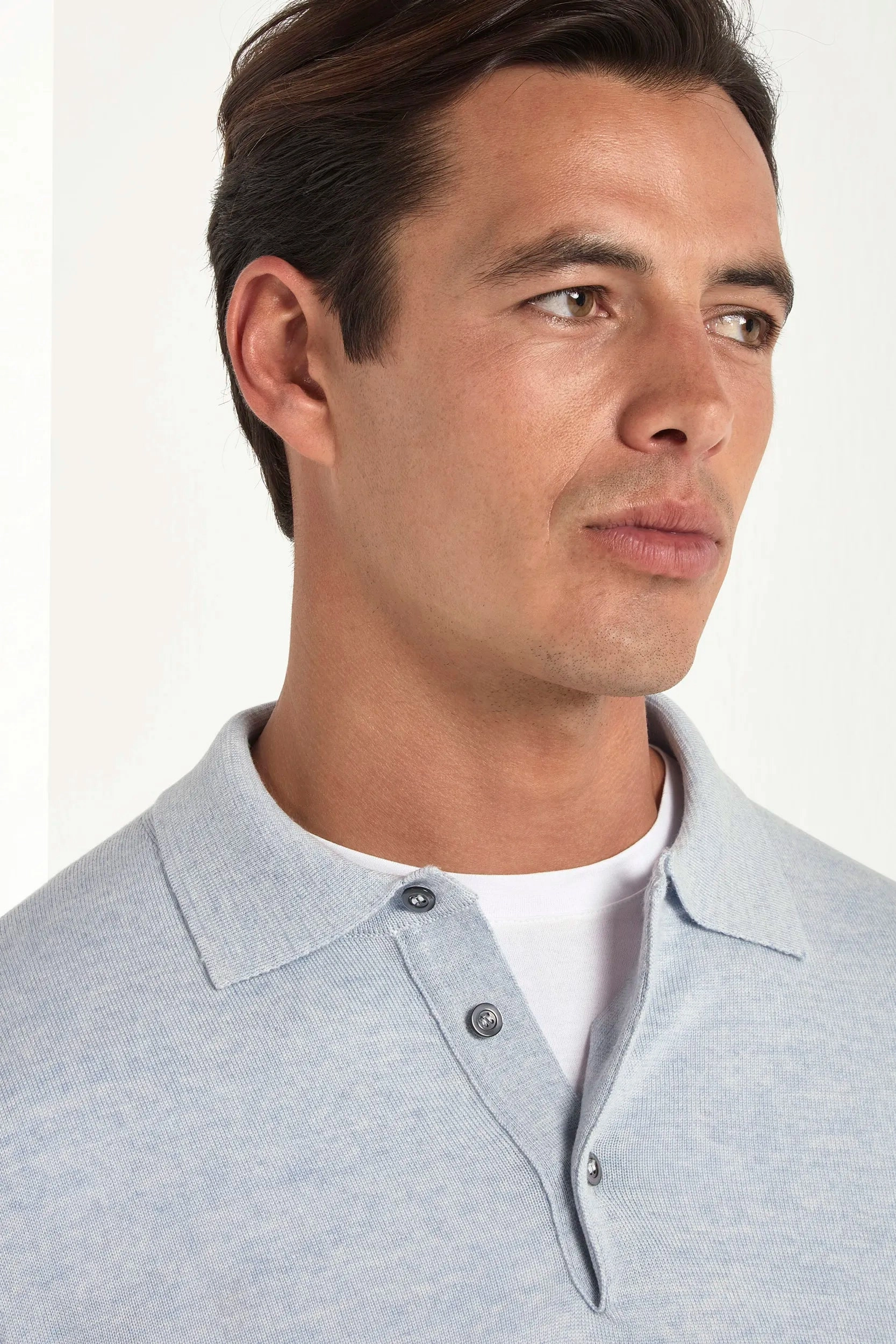 Light blue merino polo - Made in Italy Modern Texture Breathable Lining