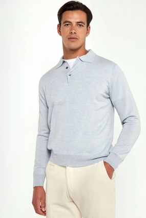 Light blue merino polo - Made in Italy Reinforced Hemline