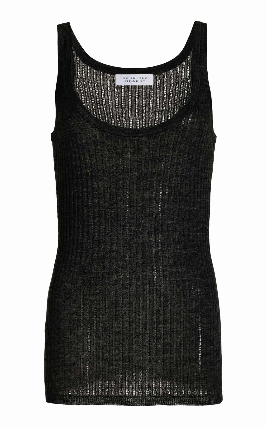 FourWay Stretch Winter Days Nevin Pointelle Knit Tank Top in Black Cashmere Silk
