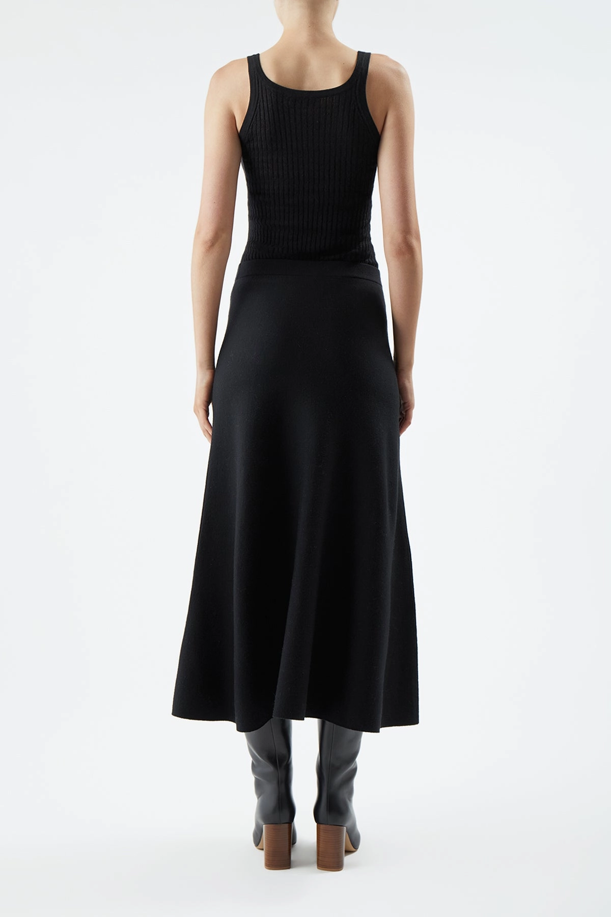 Nevin Pointelle Knit Tank Top in Black Cashmere Silk Biodegradable Fiber Blend