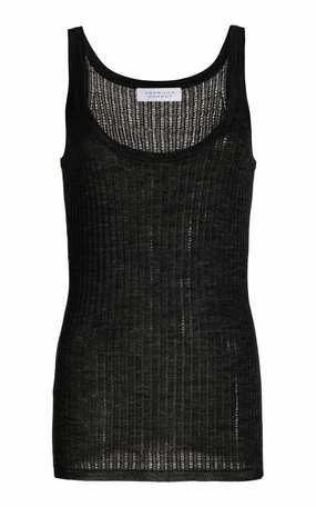 FourWay Stretch Winter Days Nevin Pointelle Knit Tank Top in Black Cashmere Silk