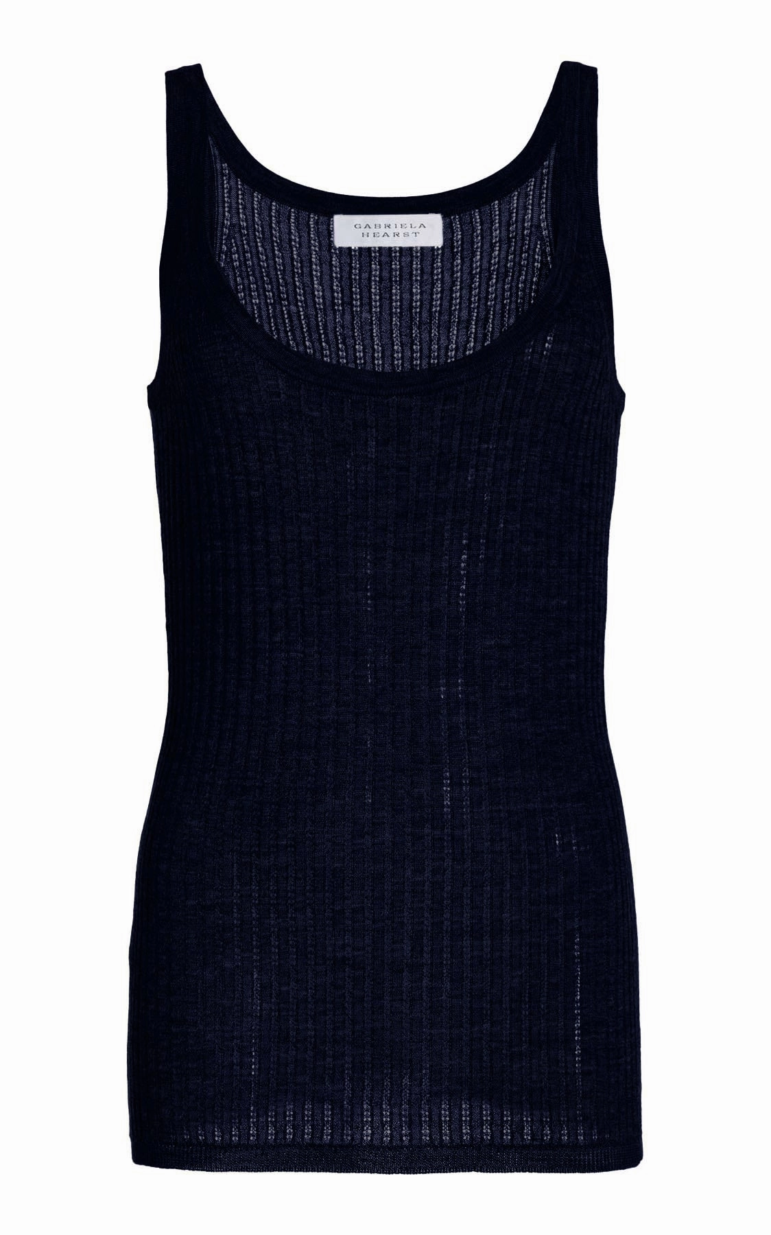 Nevin Pointelle Knit Tank Top in Dark Navy Cashmere Silk Odor Resistant Fabric Circular Knit Technology
