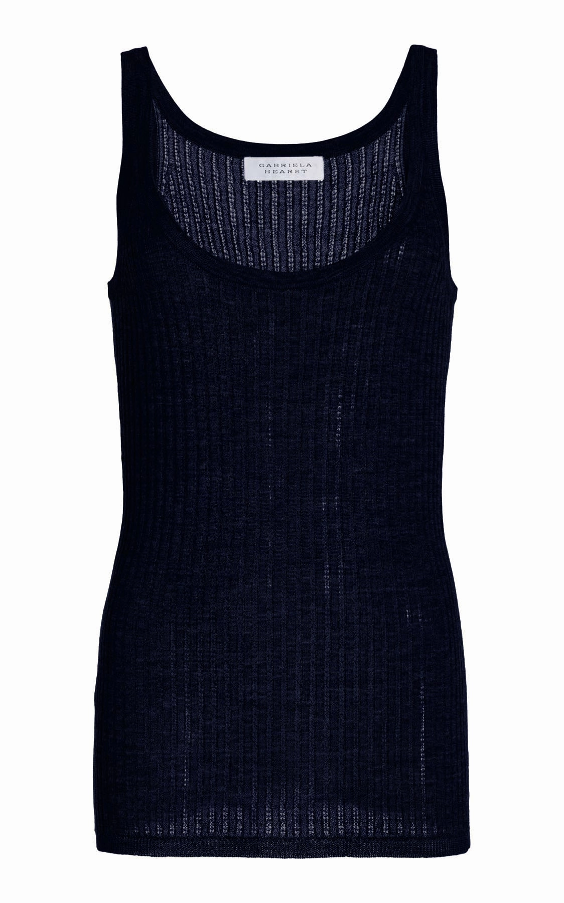 Lounge Vibe Seamless construction Nevin Pointelle Knit Tank Top in Dark Navy Cashmere Silk
