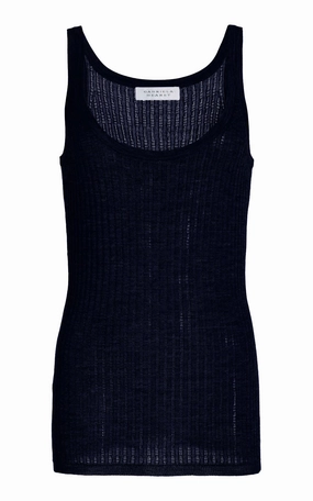 Lounge Vibe Seamless construction Nevin Pointelle Knit Tank Top in Dark Navy Cashmere Silk