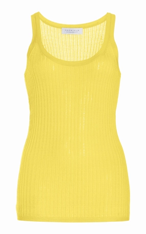 Nevin Pointelle Knit Tank Top in Goldenrod Cashmere Silk Anti Pilling Technology