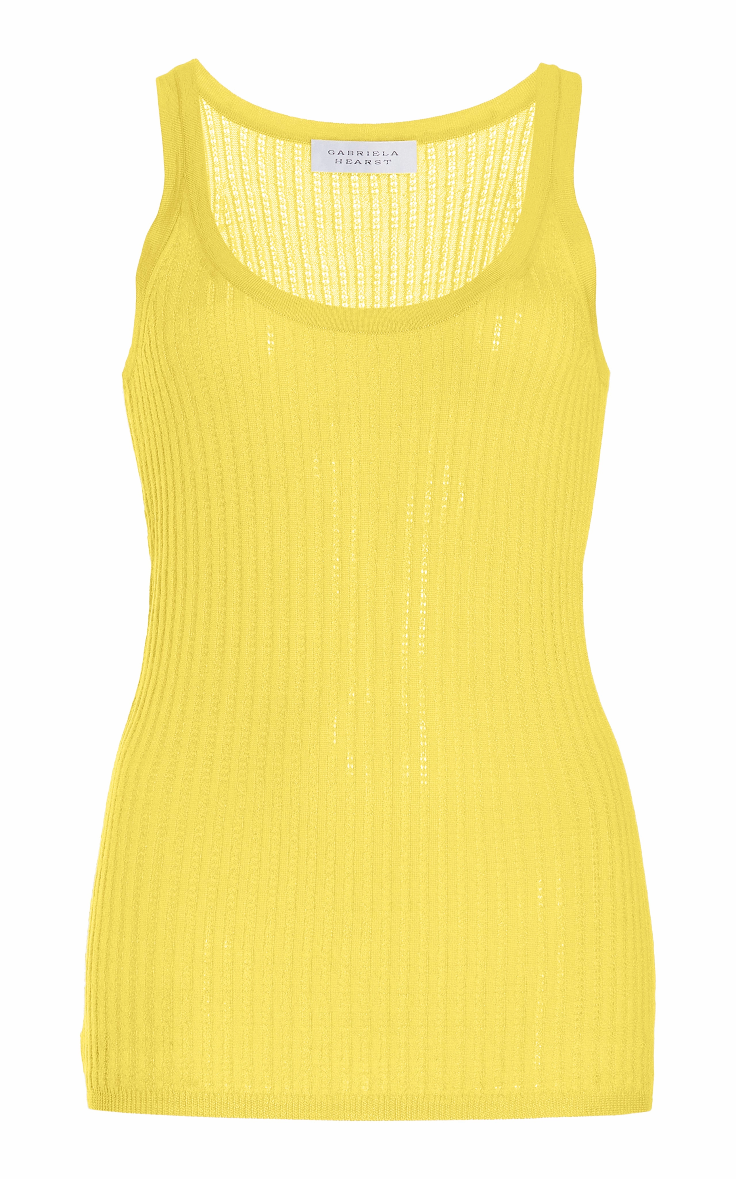 Nevin Pointelle Knit Tank Top in Goldenrod Cashmere Silk Twisted Cable Pattern