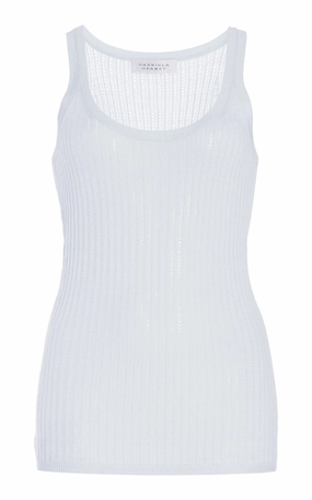 Circular Knit Transitional Wear Nevin Pointelle Knit Tank Top in Light Blue Cashmere Silk