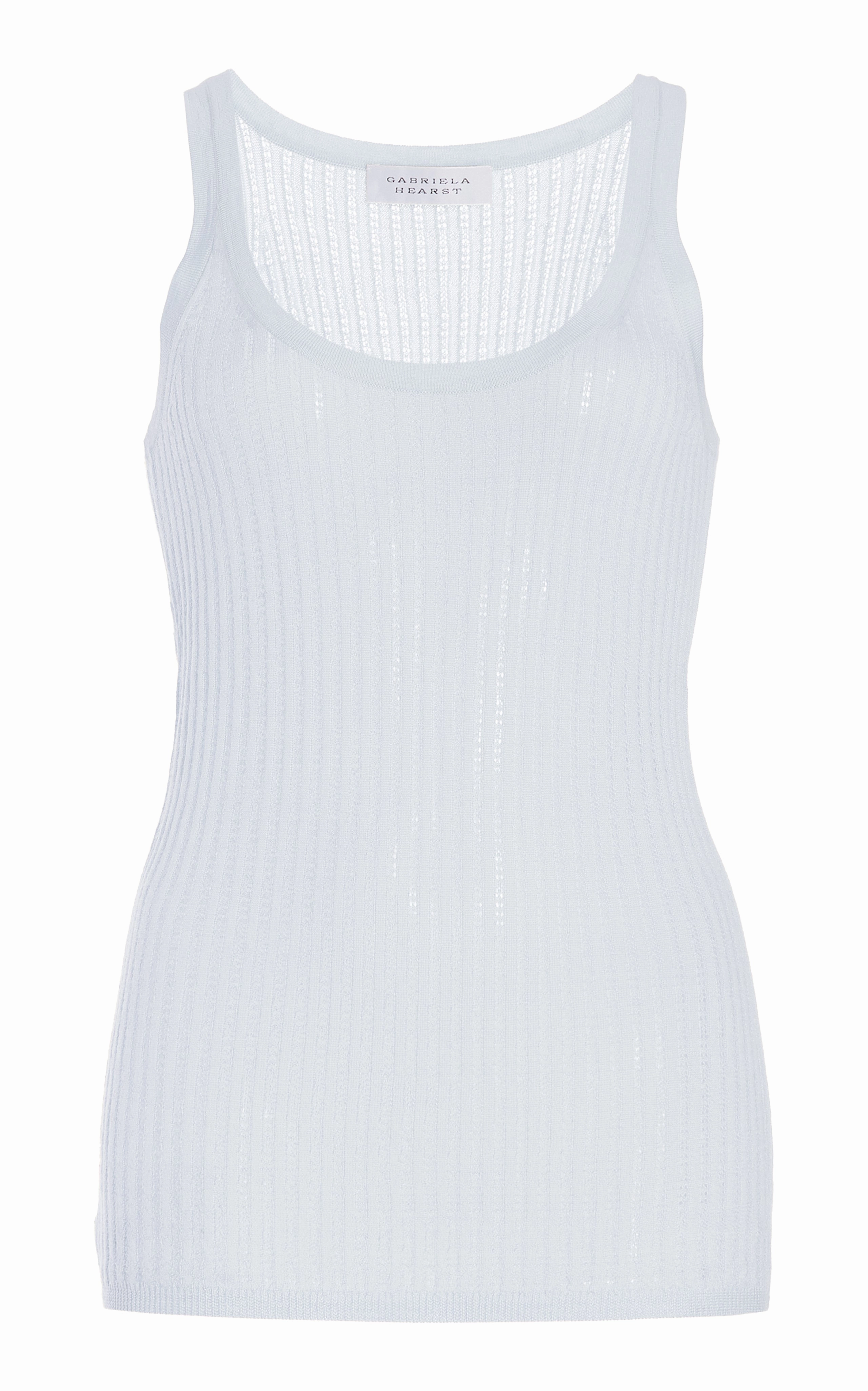 Nevin Pointelle Knit Tank Top in Light Blue Cashmere Silk DoubleLayered Edging