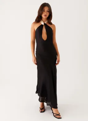 Night Owl Maxi Dress - Black Neutral Aesthetic Frayed-Edge