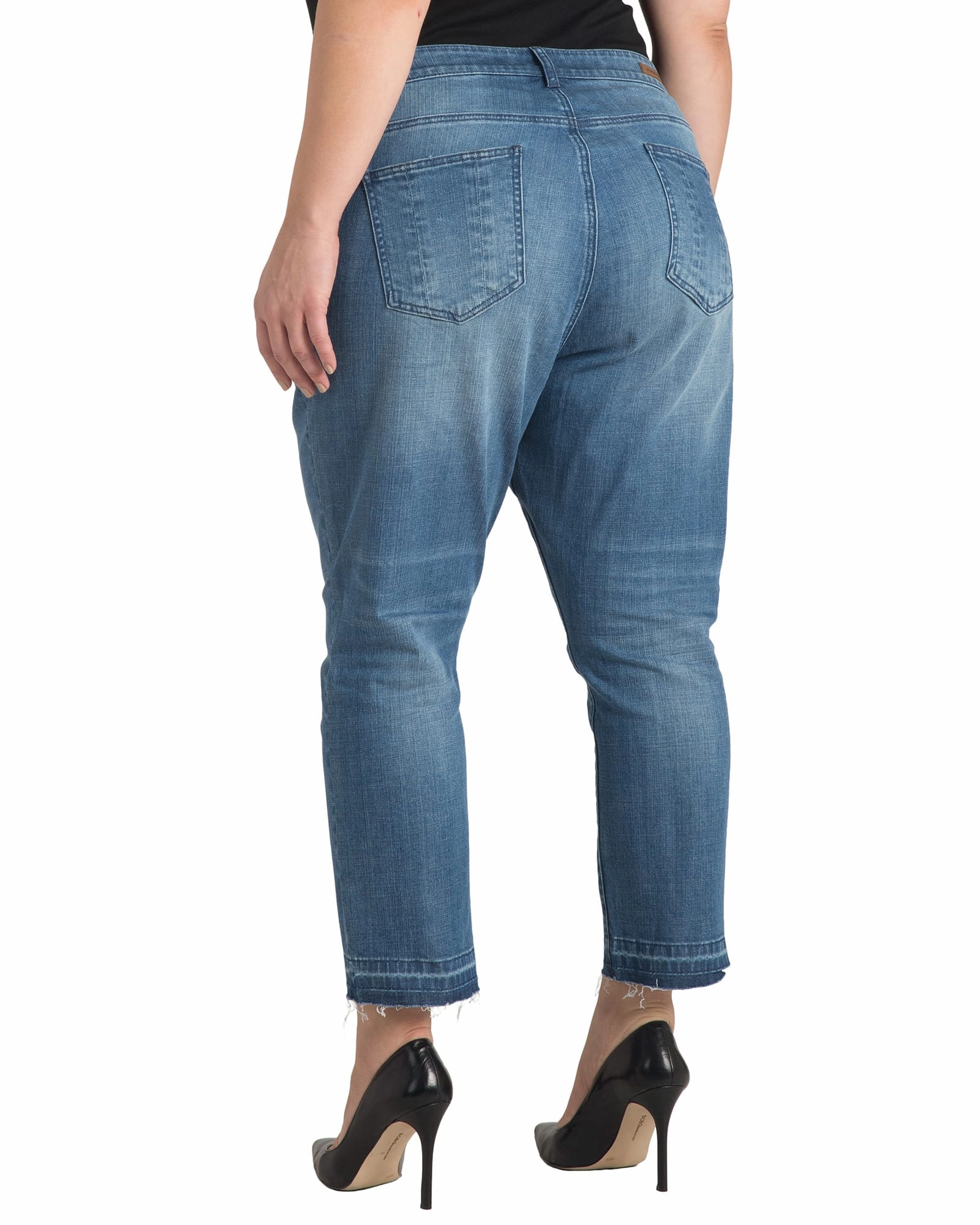 Reinforced Stitching Details Zoe Unraveled Hem Cropped Jeans | 3164NYBLUE