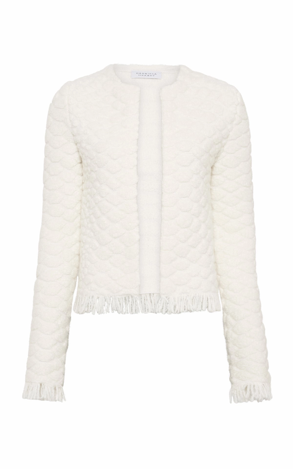 WrinkleResistant Knit Structure Johannes Fringe Knit Cardigan in Ivory Cashmere