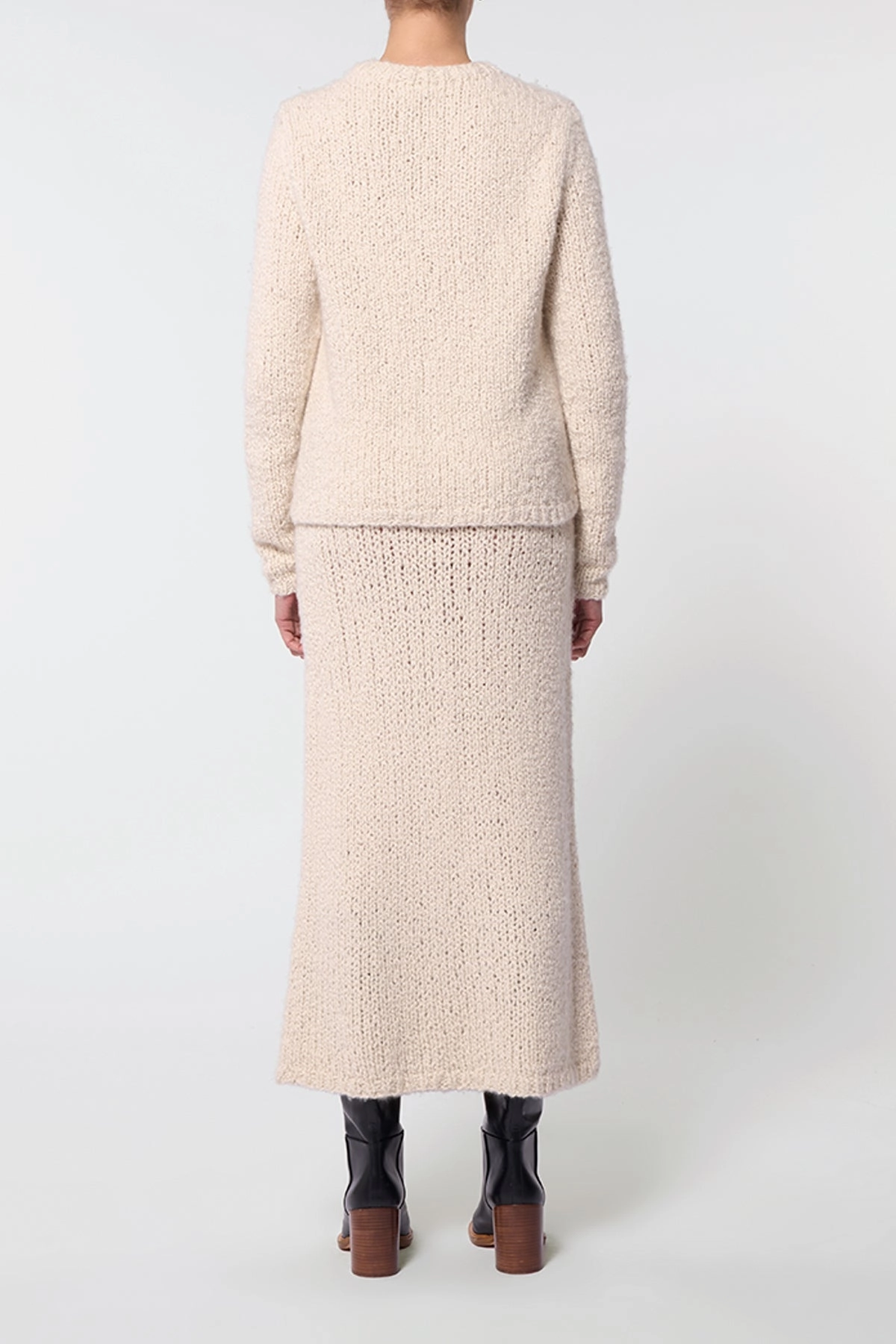 Flatlock Seam Construction Breathable Material Milne Knit Maxi Skirt in Ivory Cashmere Boucle