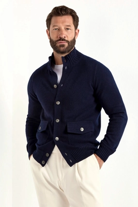 Blue cashmere knitted bomber ?C Made in Italy Textured Surface