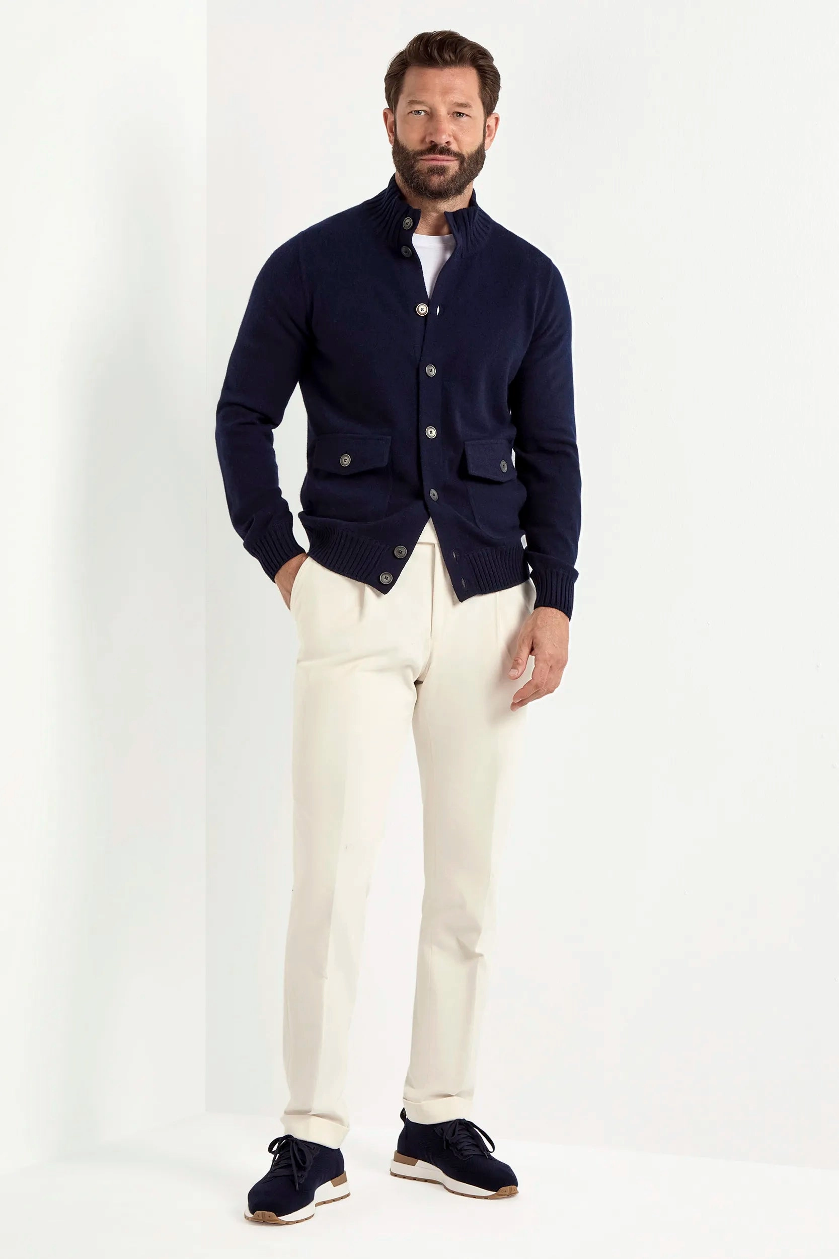 Blue cashmere knitted bomber ?C Made in Italy Stay Cozy