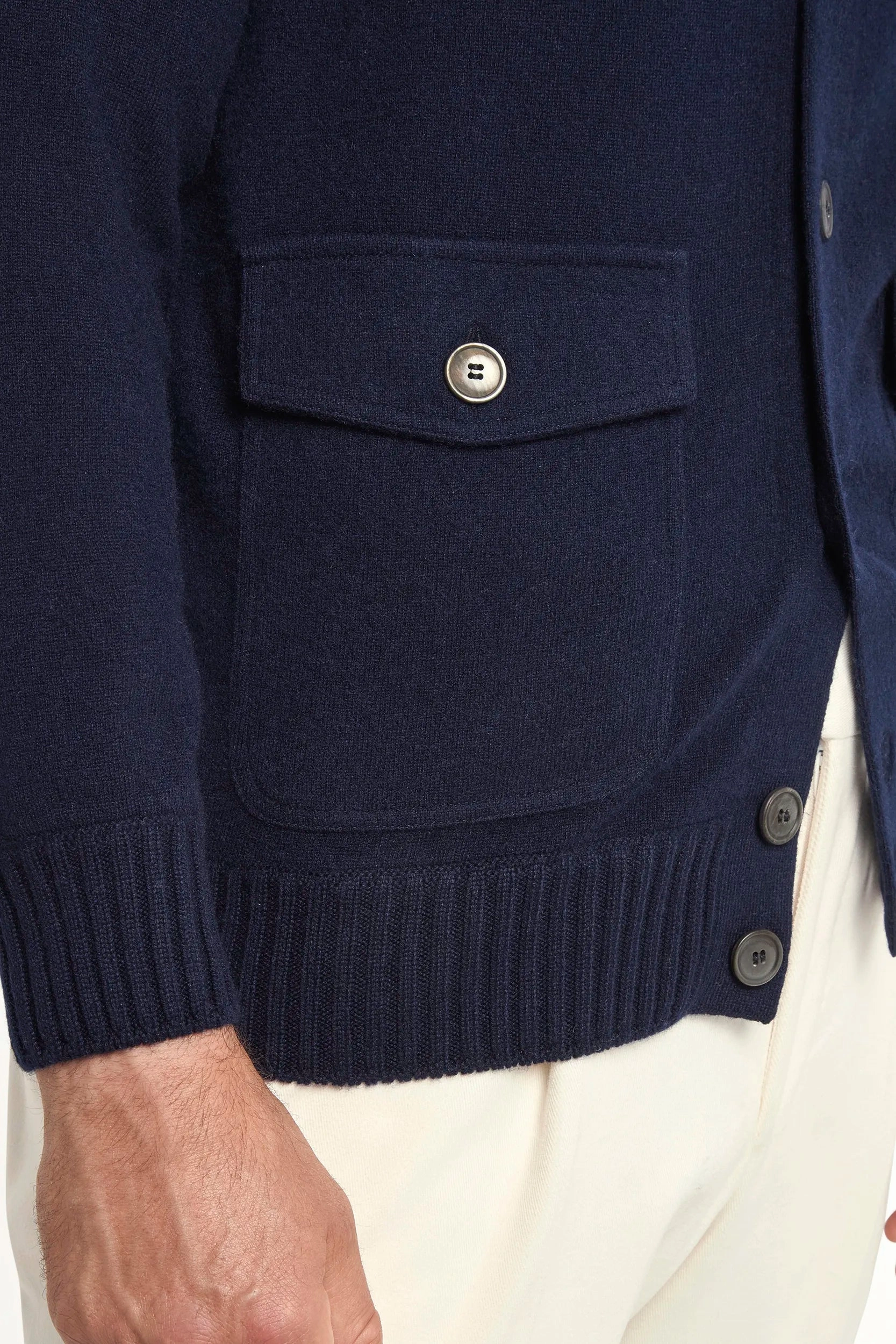 Worn In WrinkleResistant Knit Structure Blue cashmere knitted bomber ?C Made in Italy