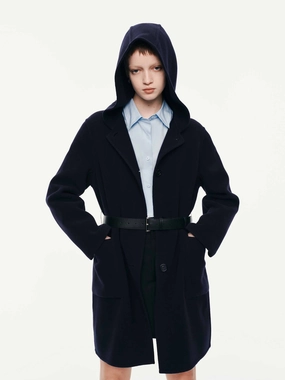 Classic Urban Wear Ergonomic Tailoring With Belt Hooded Coat