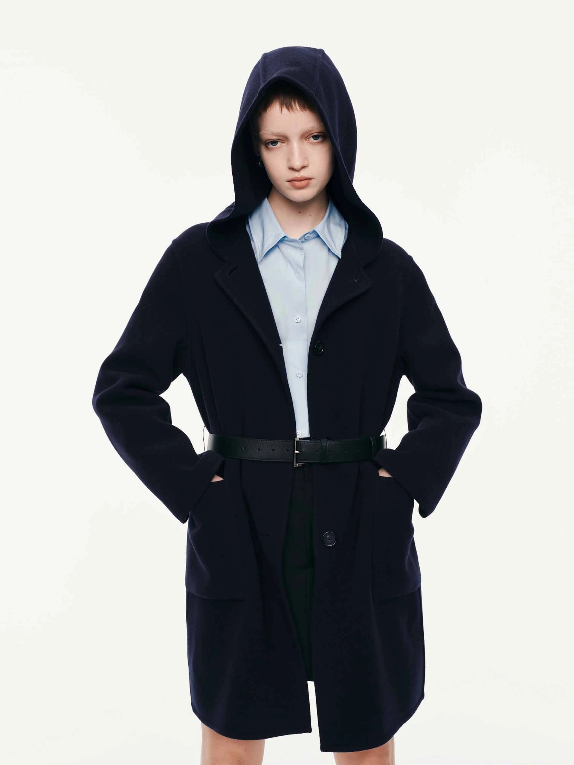With Belt Hooded Coat Bomber Cut