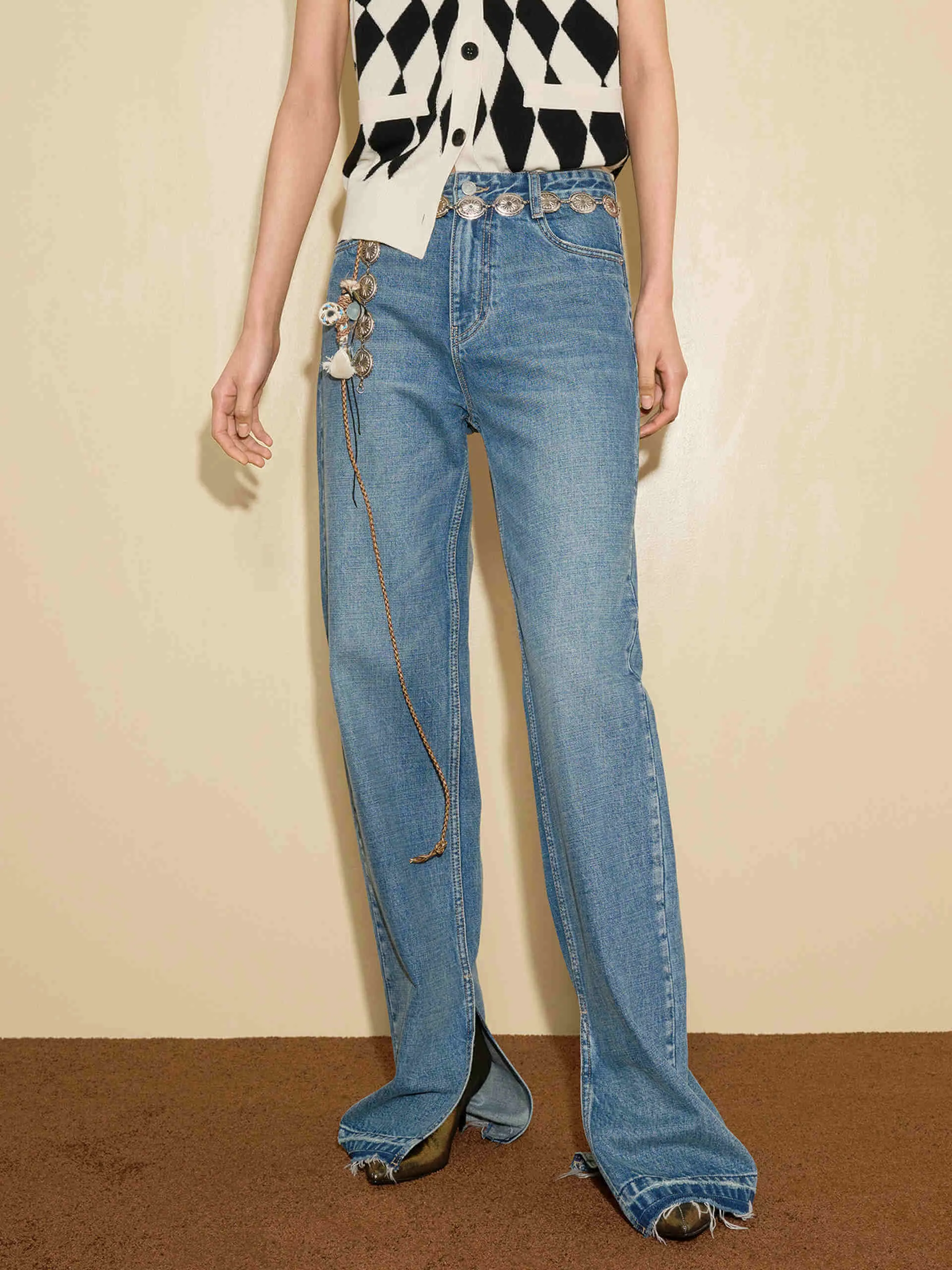 Lightweight Denim Blend Daily Essentials Side Slit Straight Leg Jeans