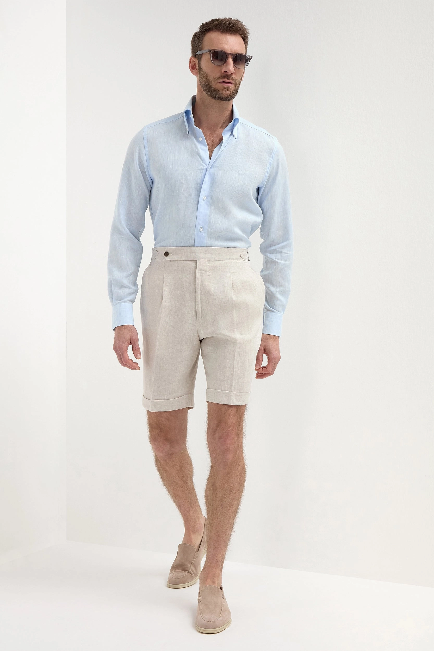 Beige linen shorts - Made in Italy Summer Comfort Athletic Wear
