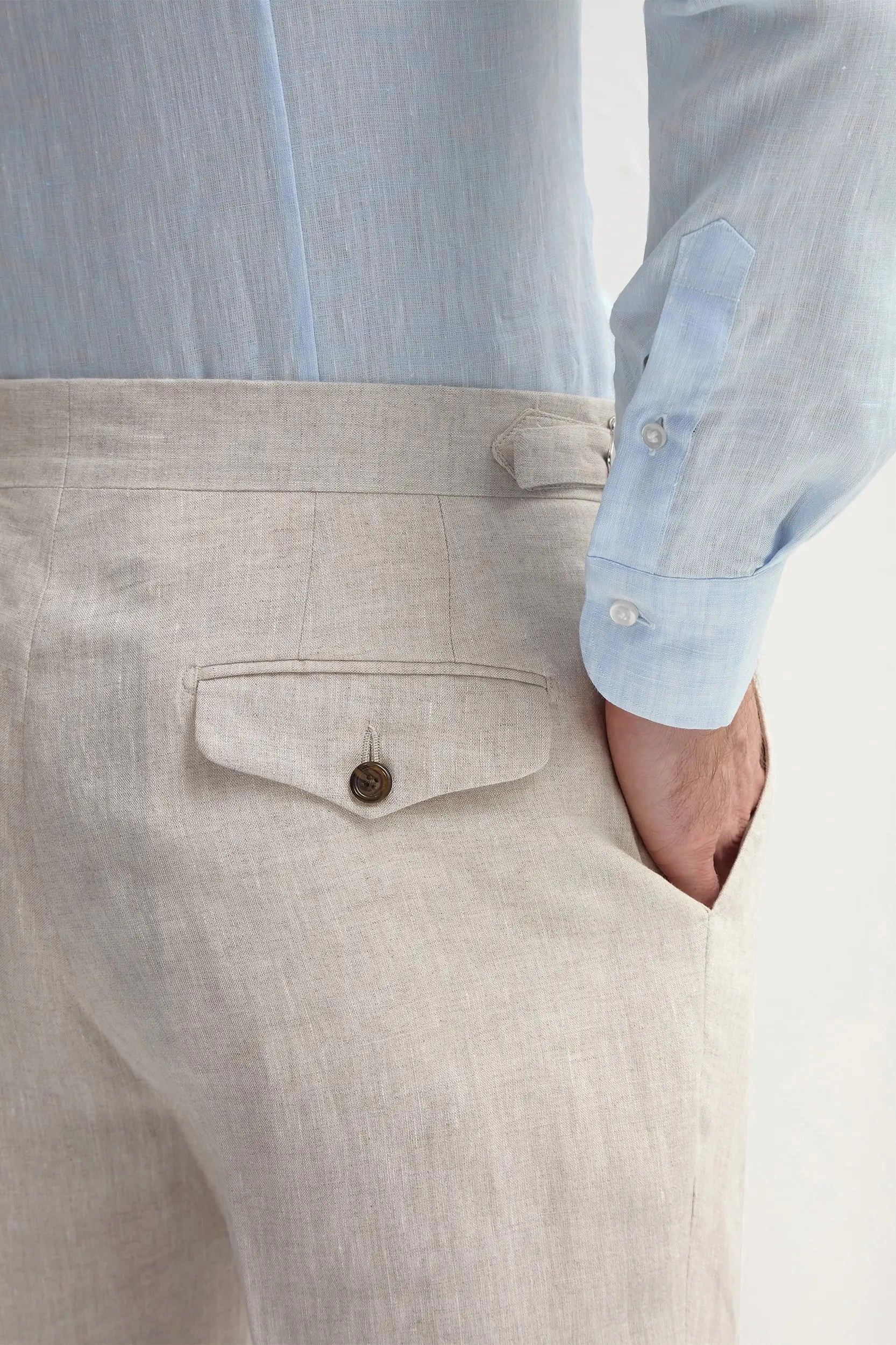 Beige linen shorts - Made in Italy Striped Design Polyester fabric