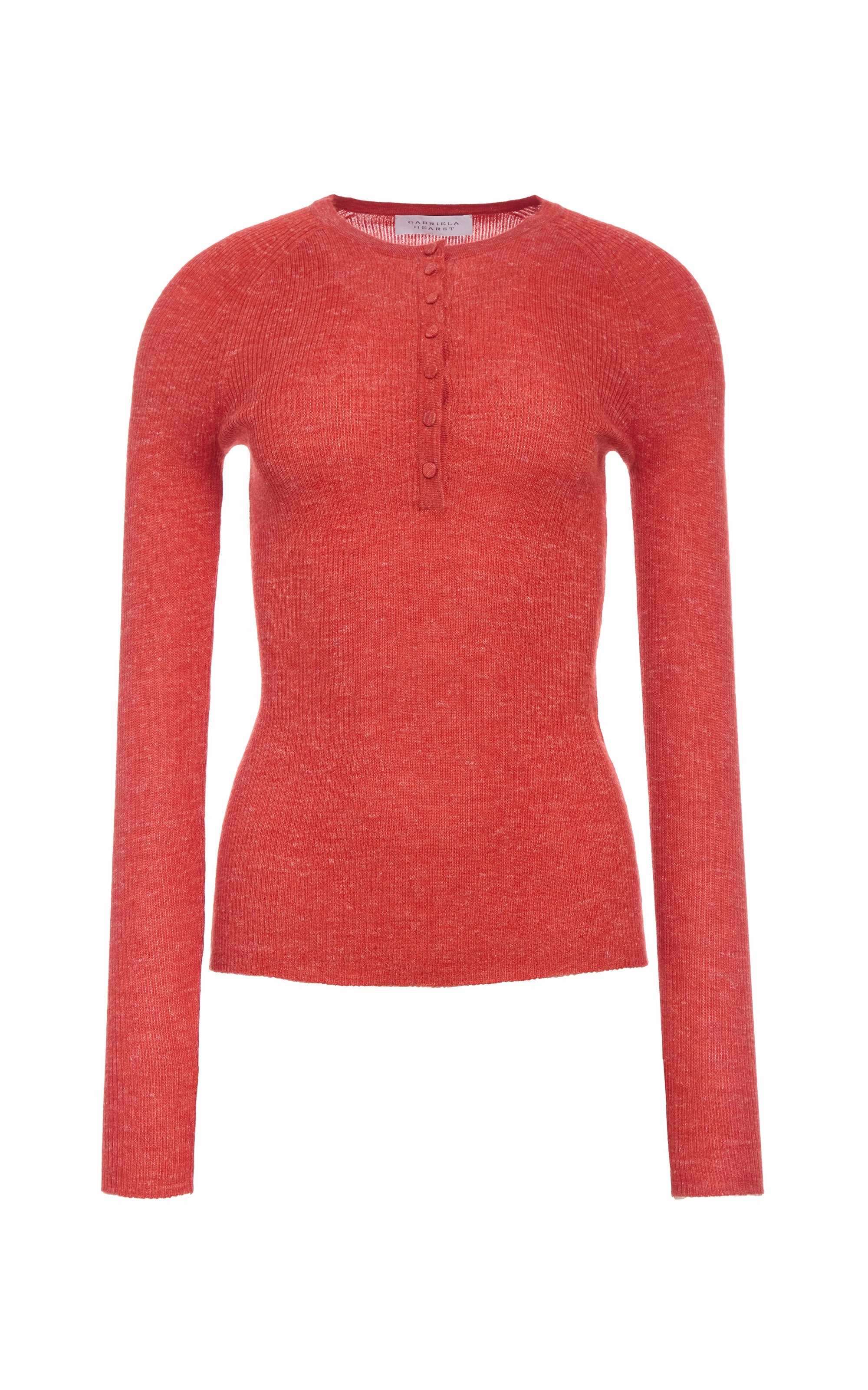 Anges Knit Henley in Antelope Orange Cashmere Silk with Hemp Timeless Basic