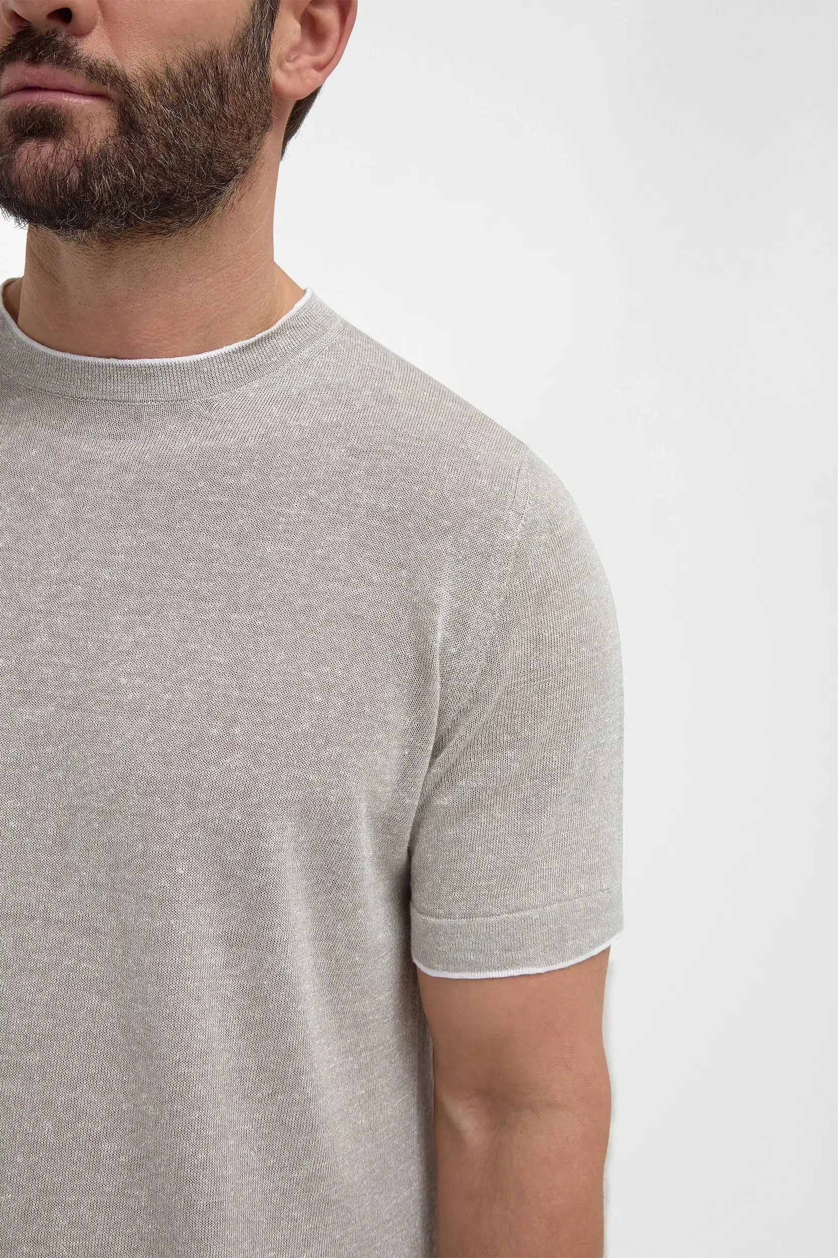 Sand linen and cotton t-shirt - Made in Italy Microfiber Blend