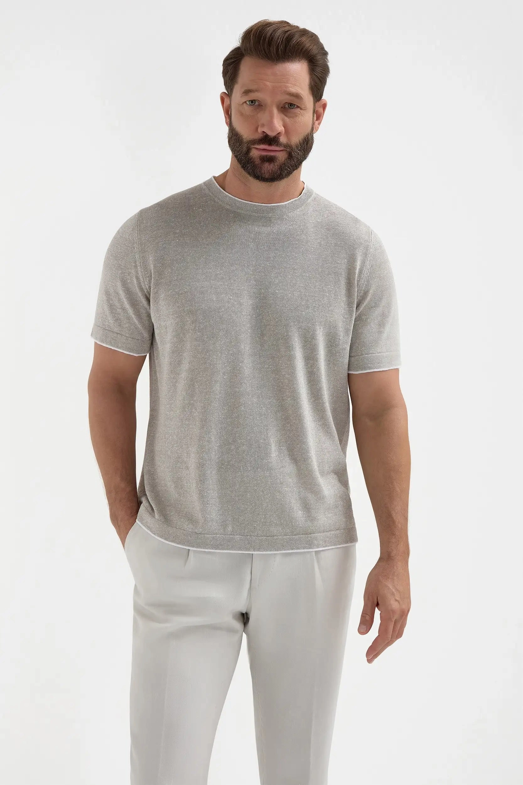 Yearlong Favorite Sand linen and cotton t-shirt - Made in Italy