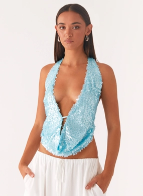 Rio Dreams Cowl Neck Halter Top - Turquoise Airflow Channel Design