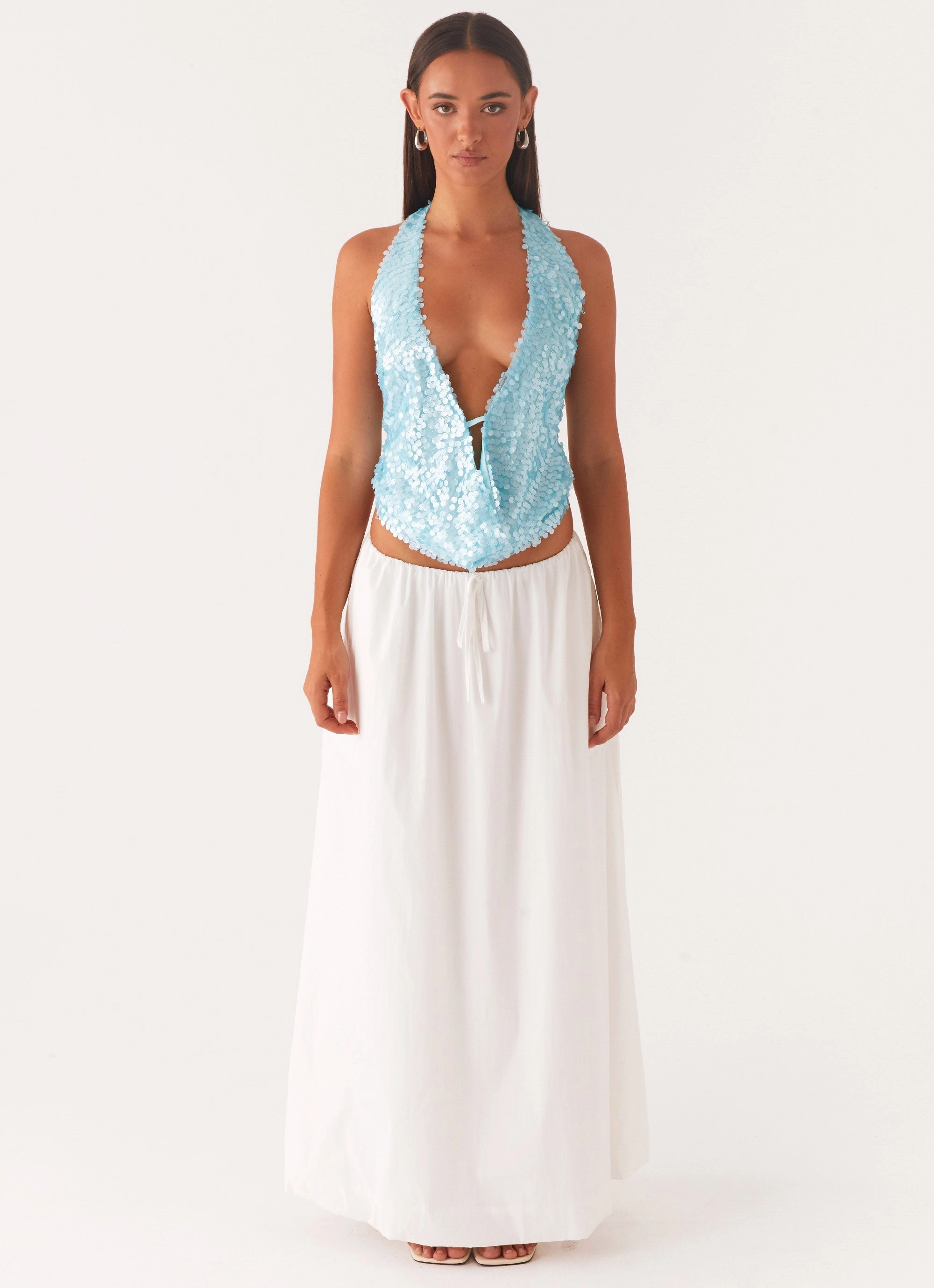 low - power Rio Dreams Cowl Neck Halter Top - Turquoise