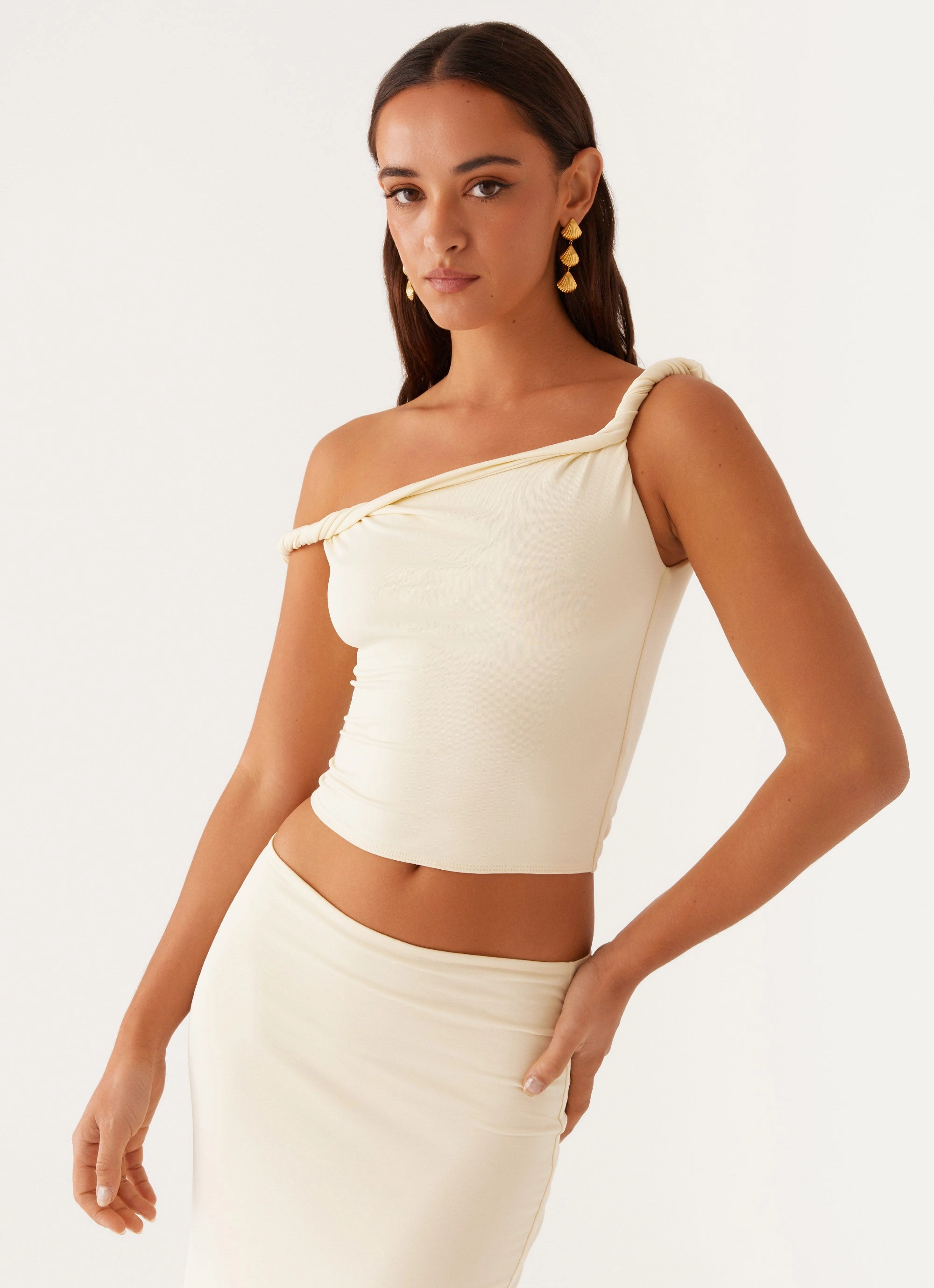 Solace Soul Twist Shoulder Top - Yellow safety enhancement