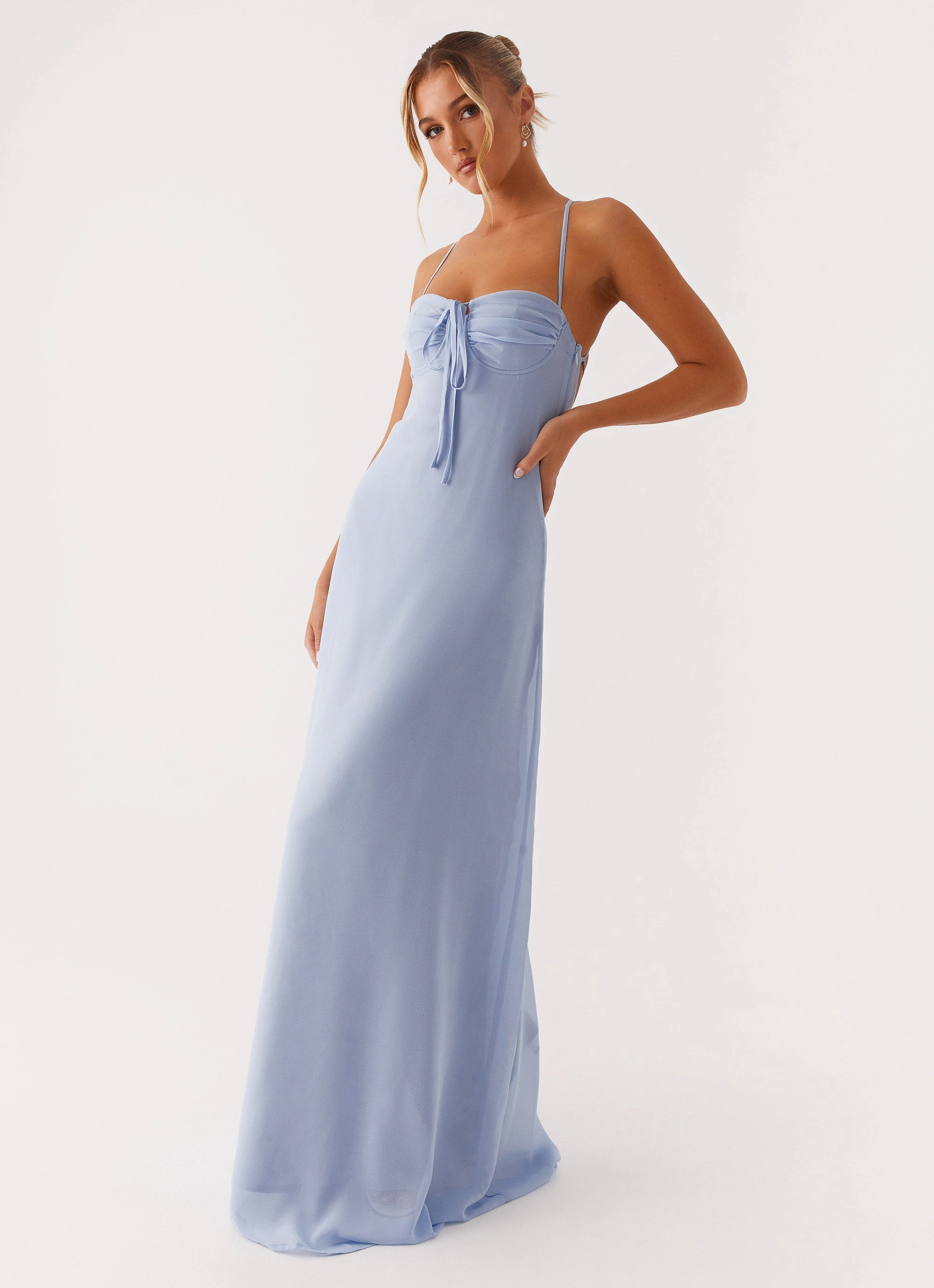 Smooth Texture Aveline Bustier Maxi Dress - Blue