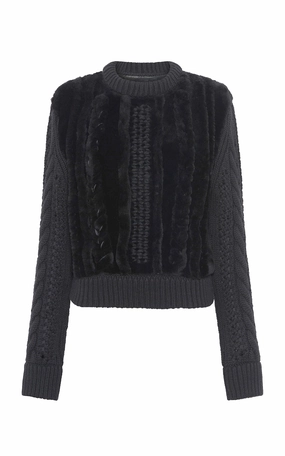 Street Comforted Toth Knit Pullover in Black Cashmere & Shearling
