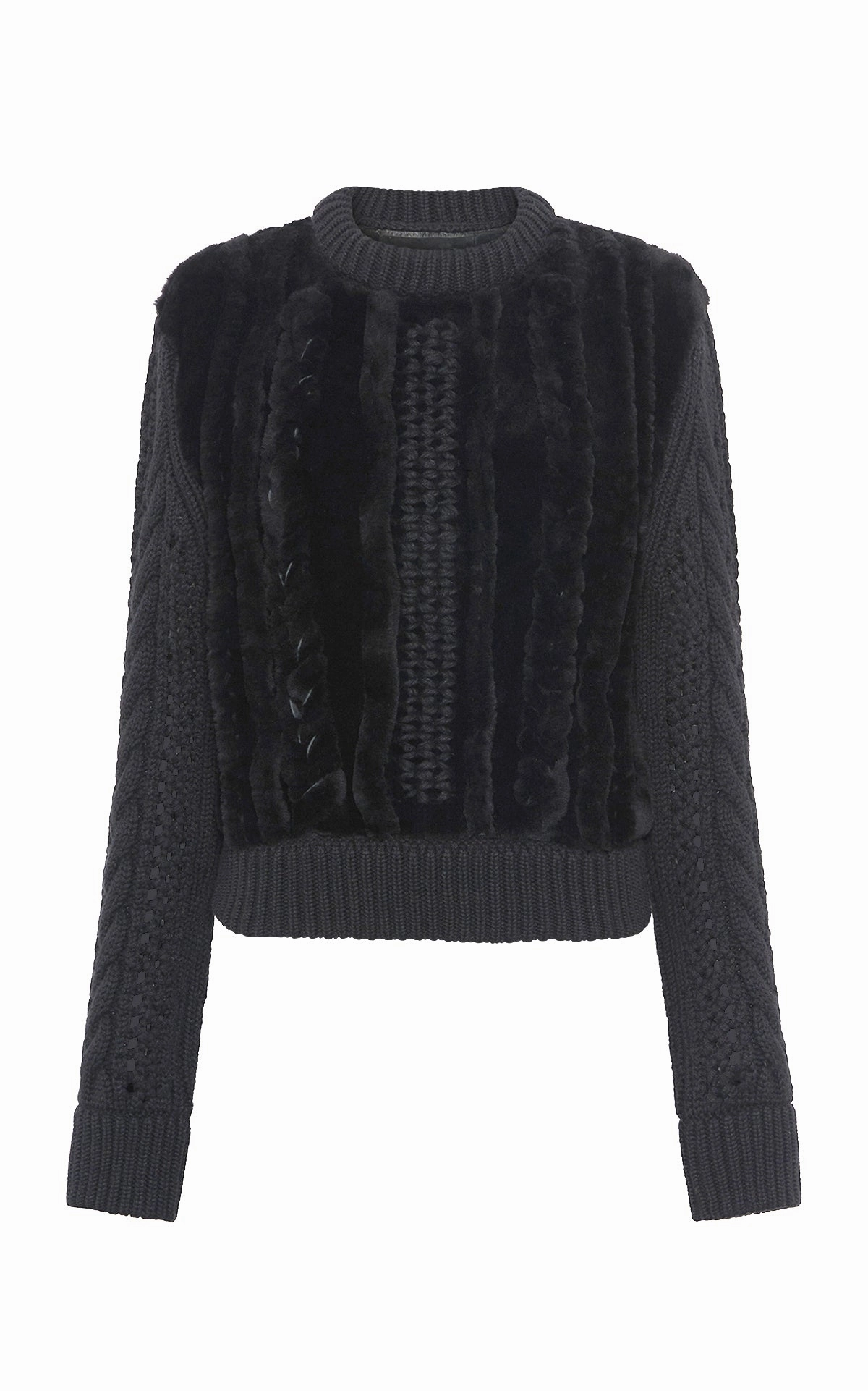 Street Comforted Toth Knit Pullover in Black Cashmere & Shearling