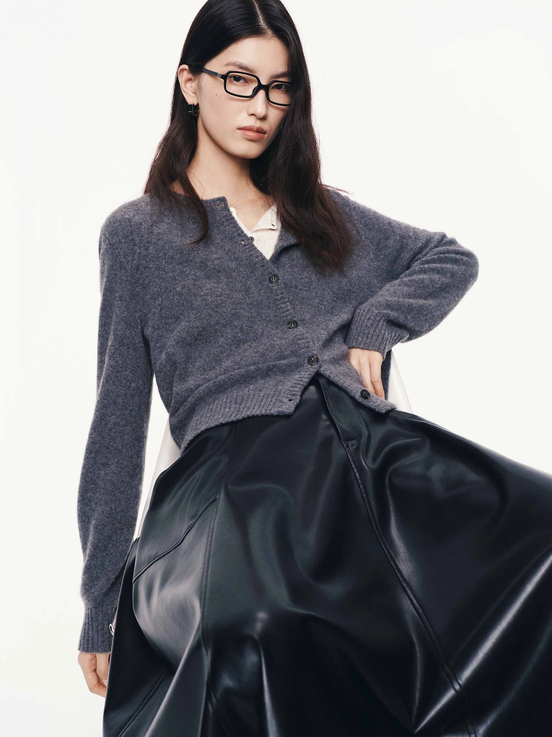 Wool Blend Knitted Cardigan Temperature control City Style