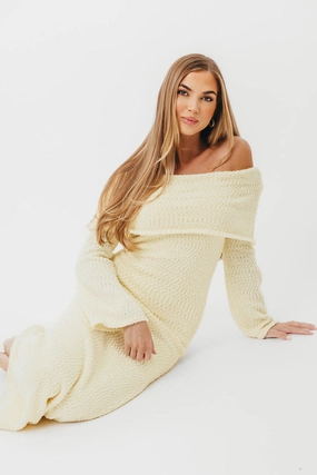 Shore Time Fall Tone Nora Knit Maxi Dress in Butter Yellow- Bump Friendly