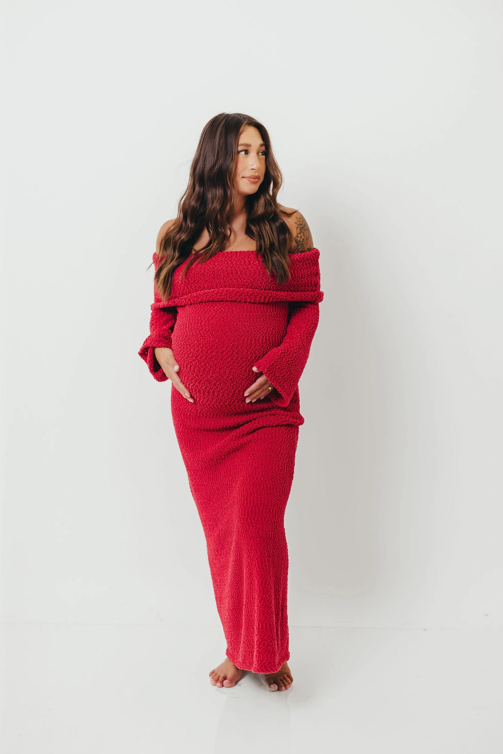 Nora Knit Maxi Dress in Muted Red - Bump Friendly photo look