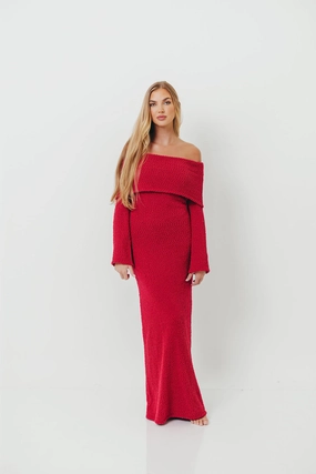 Nora Knit Maxi Dress in Muted Red - Bump Friendly Summer Air