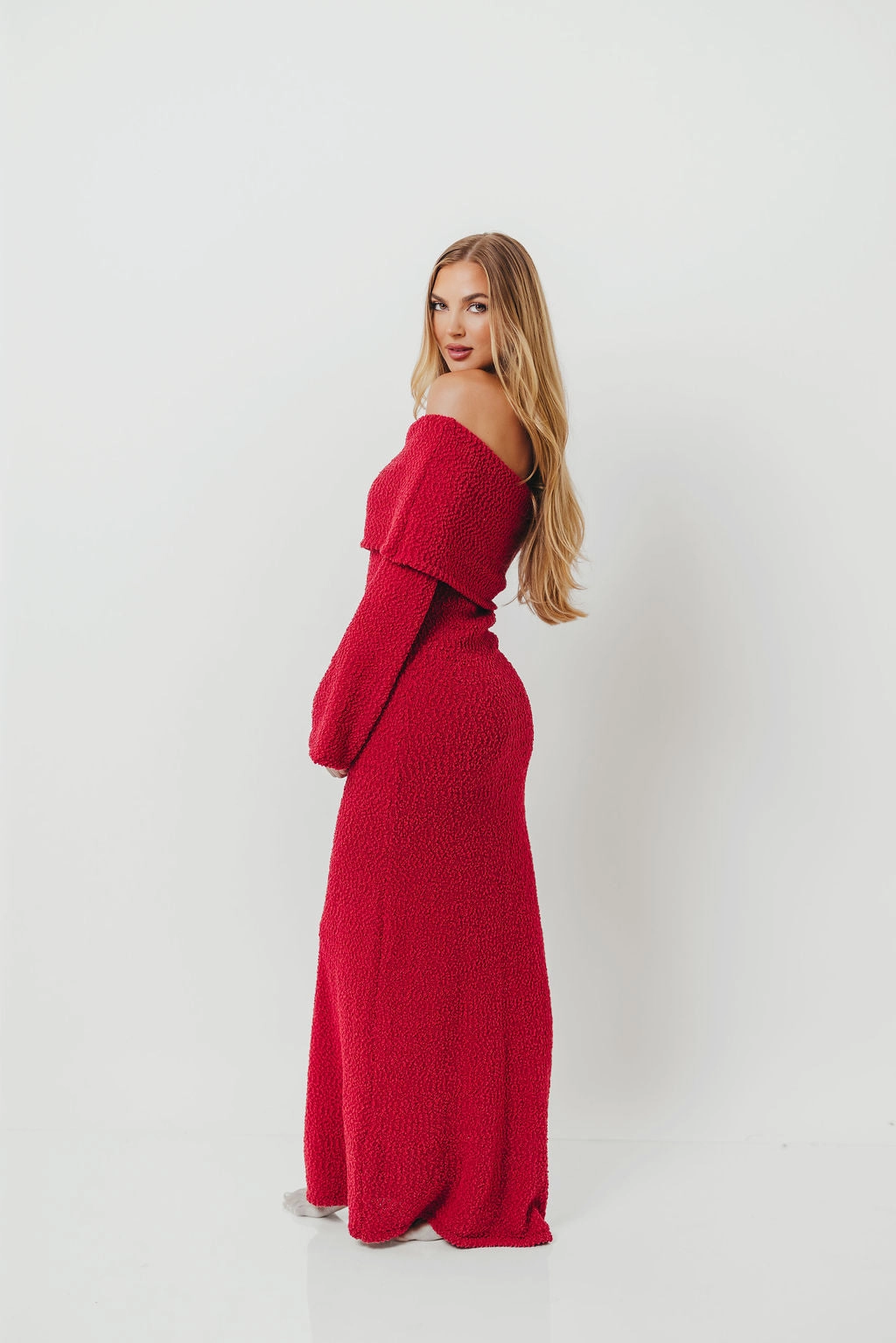 Nora Knit Maxi Dress in Muted Red - Bump Friendly light layering