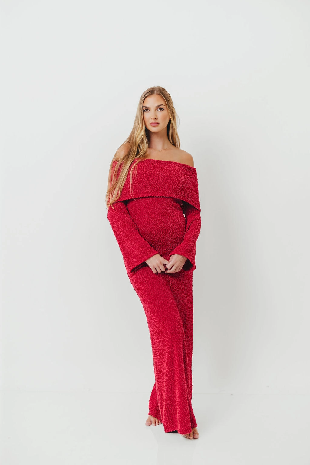 Nora Knit Maxi Dress in Muted Red - Bump Friendly Crisp Texture