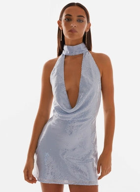 Nora Sequin Cowl Neck Mini Dress - Blue Lightweight Comfort