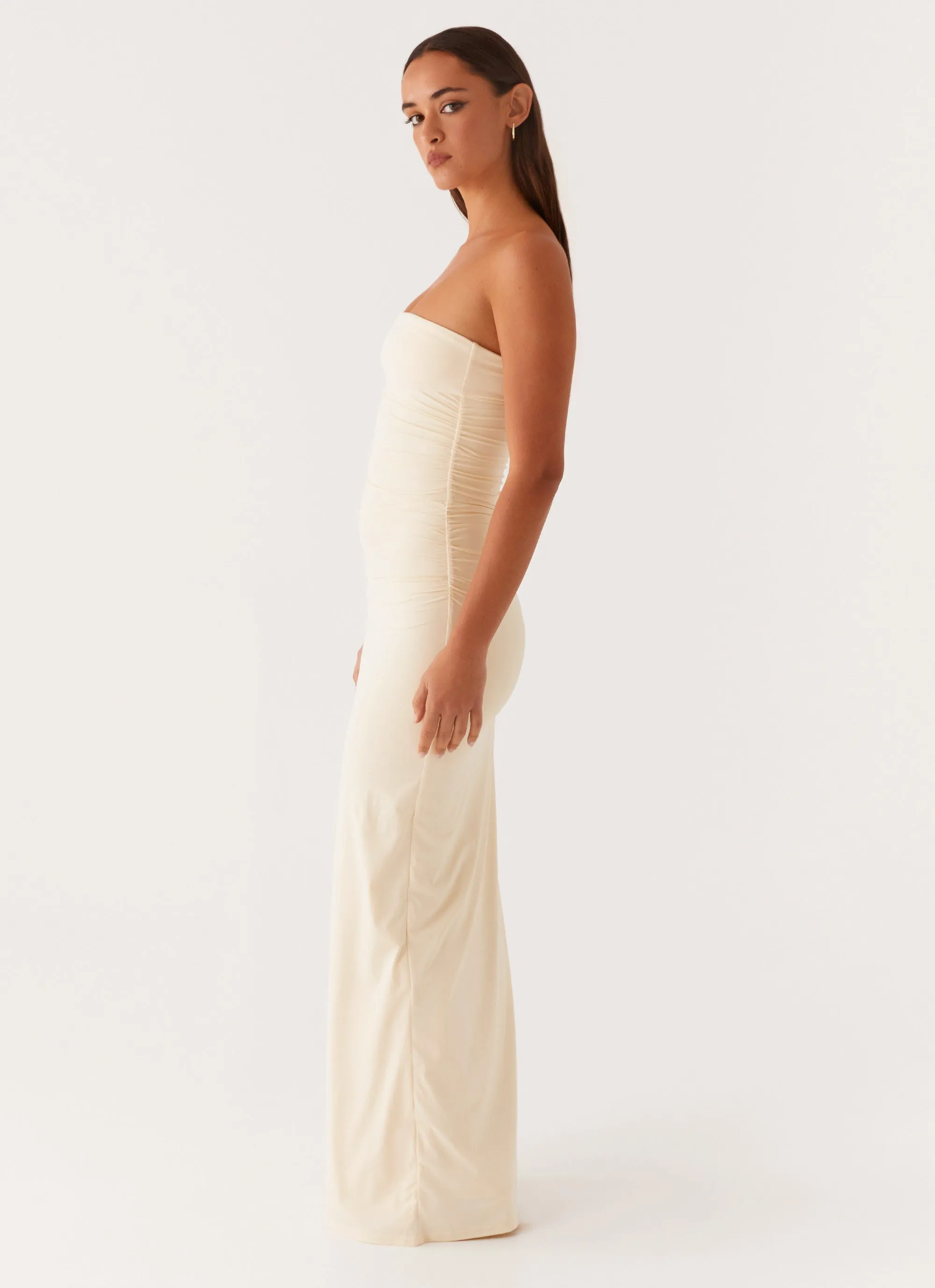 Romee Strapless Maxi Dress - Pastel Yellow Lower Hem