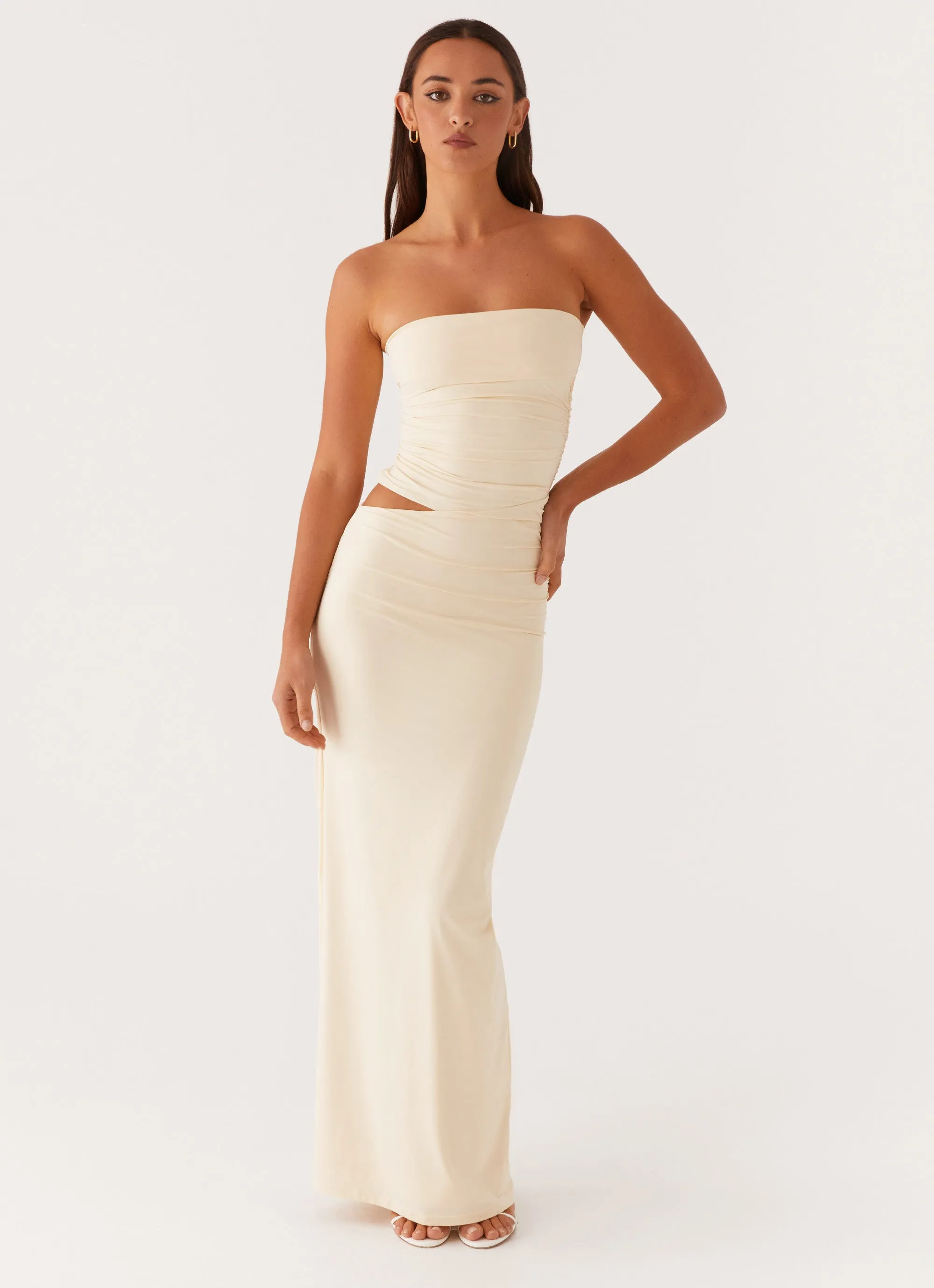 Pure Motion Chic and Stylish Romee Strapless Maxi Dress - Pastel Yellow