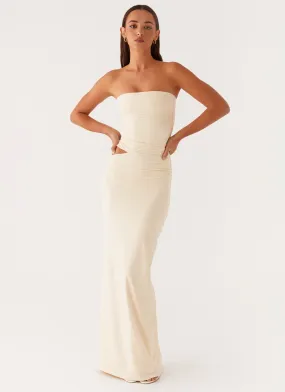 Romee Strapless Maxi Dress - Pastel Yellow Soft Drape Gentle Glow