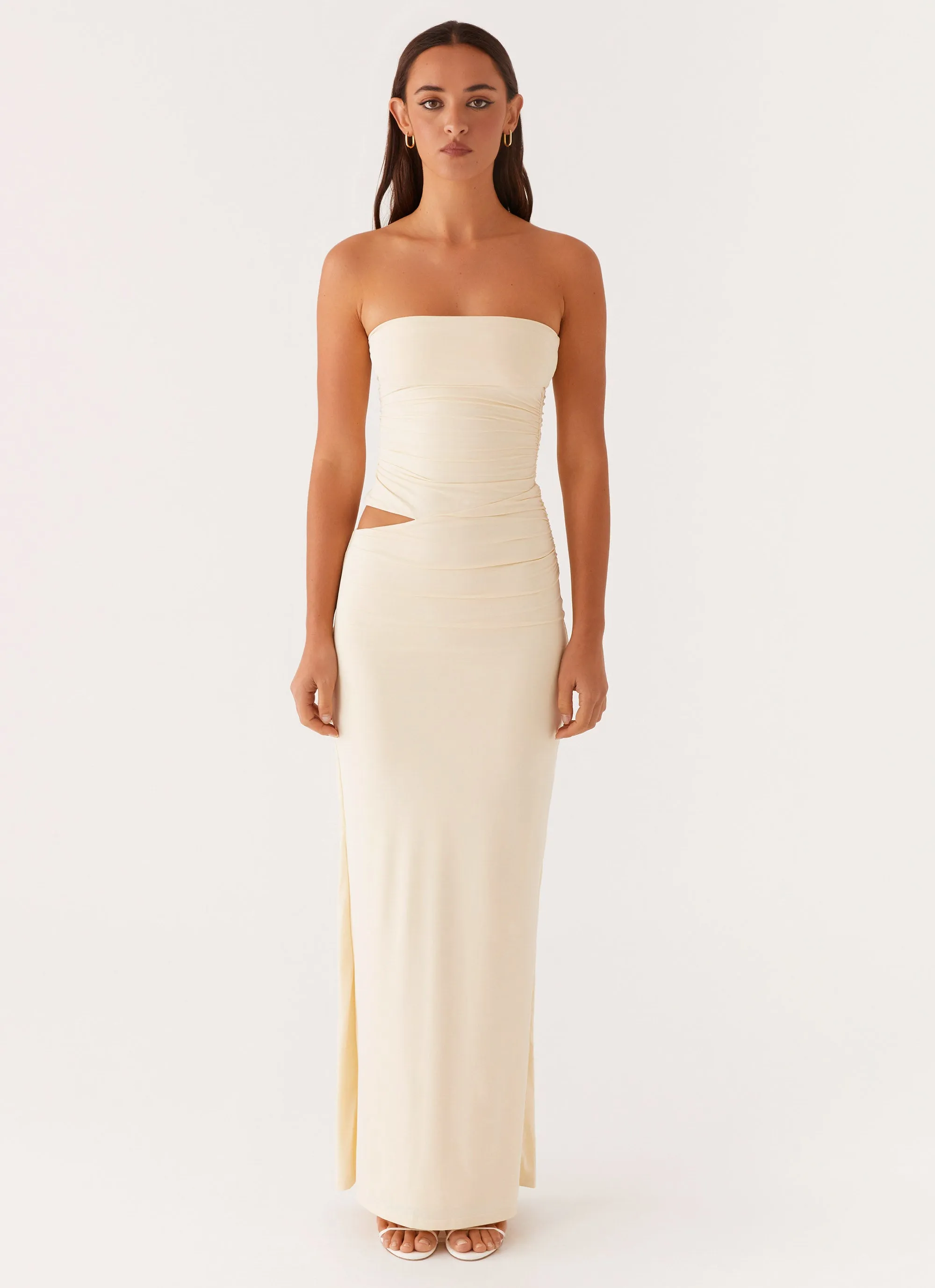 Soft touch evening dress Comfortable Design Wear Romee Strapless Maxi Dress - Pastel Yellow