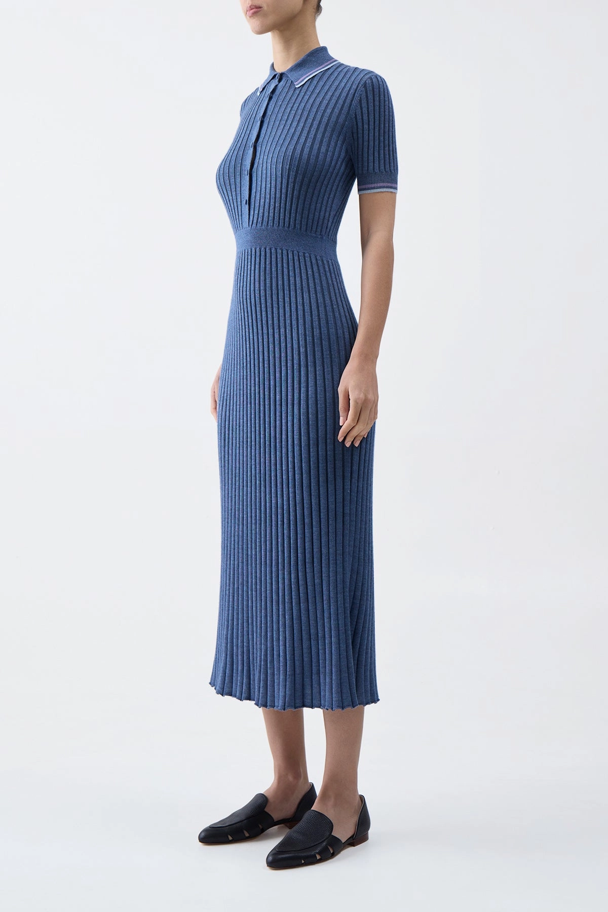 Eyot Knit Maxi Dress in Denim Blue Cashmere Silk Layered Knit