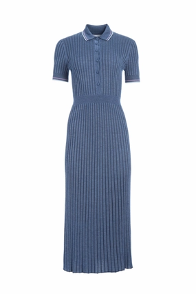 Eyot Knit Maxi Dress in Denim Blue Cashmere Silk Soft Palette