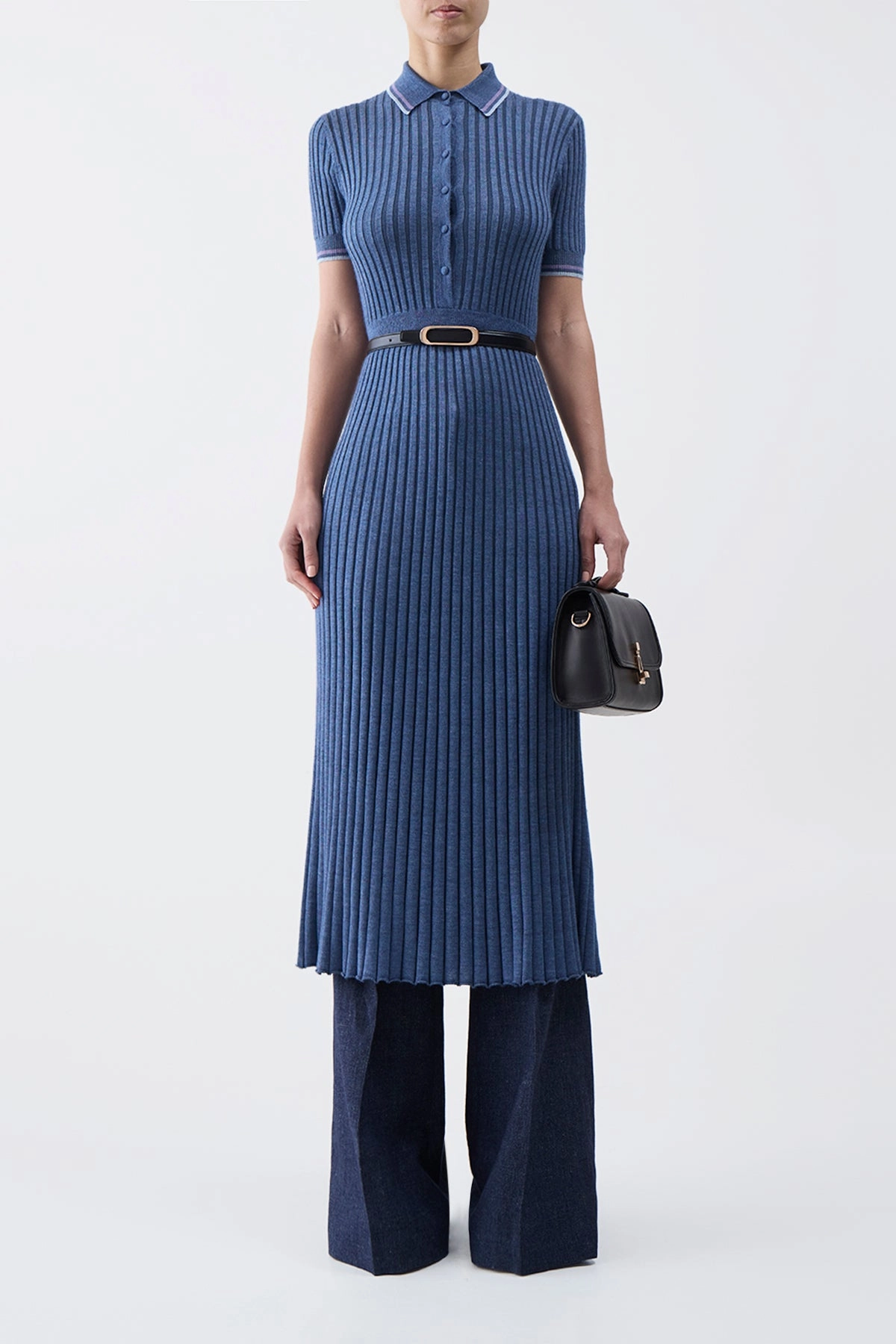 Eyot Knit Maxi Dress in Denim Blue Cashmere Silk Elegant Look